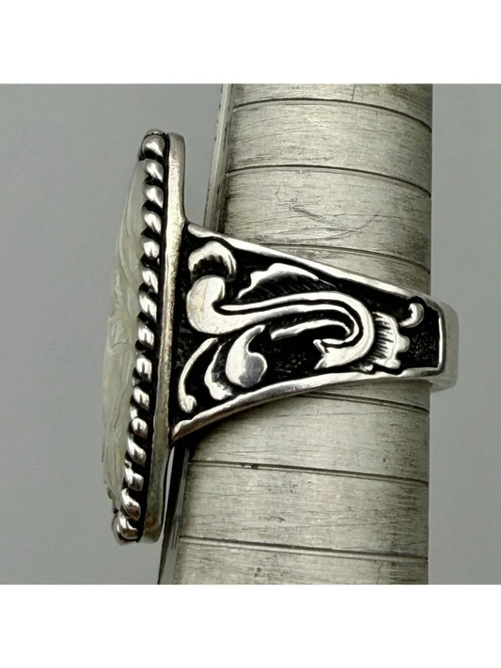 Carolyn Pollack Relios Floral Carved Mother Of Pearl Sterling Silver Ring Size 7